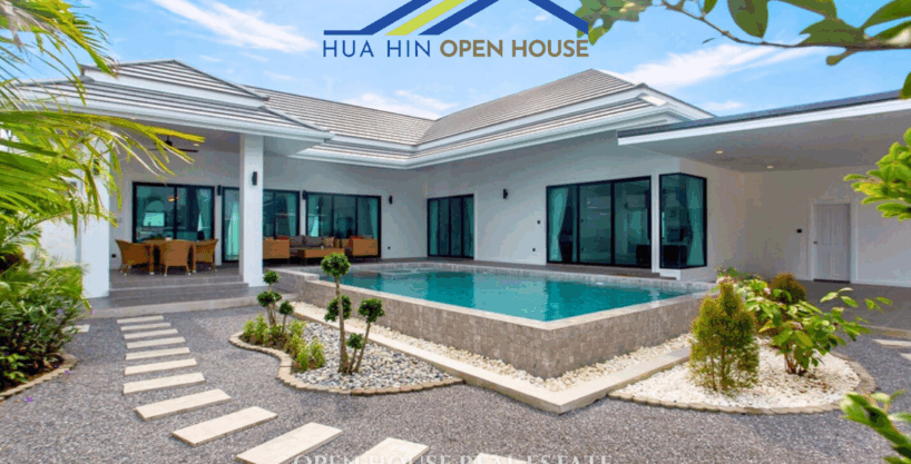 Newly built Hua Hin pool villa with 3 bedrooms, terrace, and tropical garden in Botanica Hua Hin property