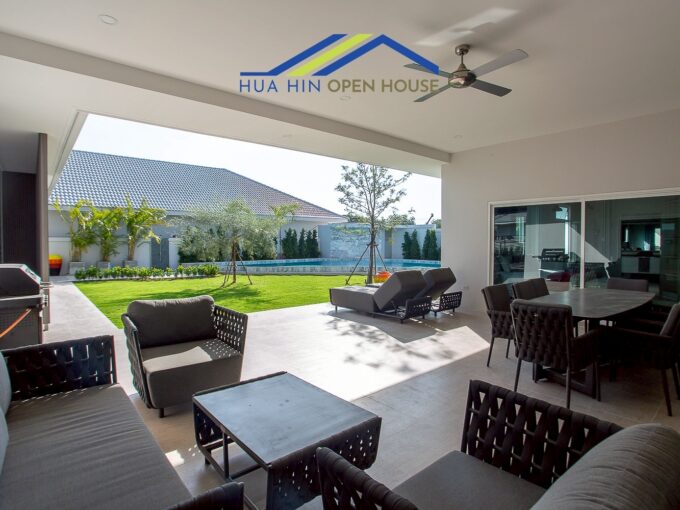 Outdoor terrace and garden of Hua Hin pool villa for sale
