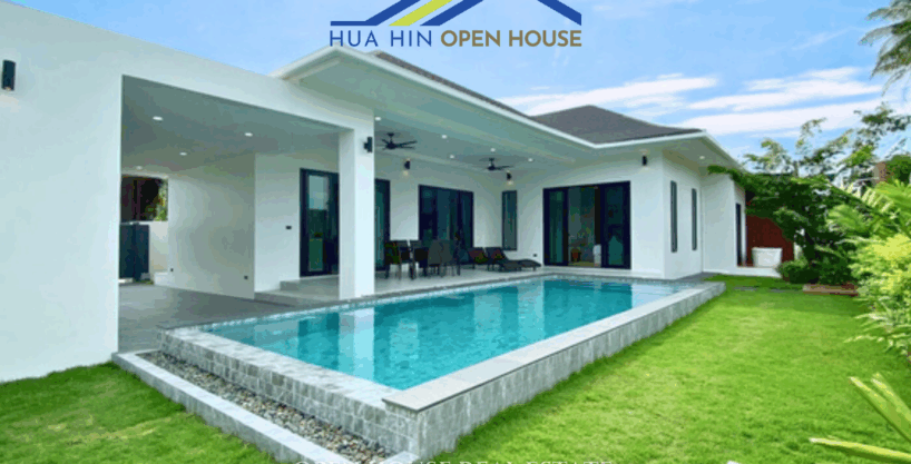 Pool villa for sale Hua Hin with saltwater pool and spacious outdoor area