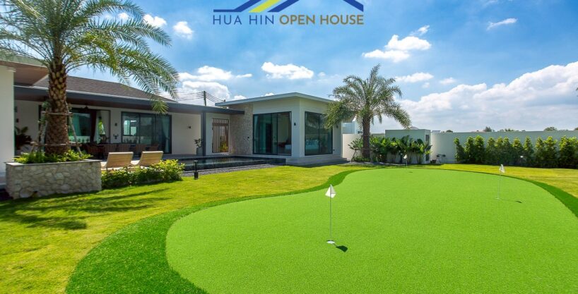 Luxury pool villa in Hua Hin with private putting green and Hua Hin Black Mountain view