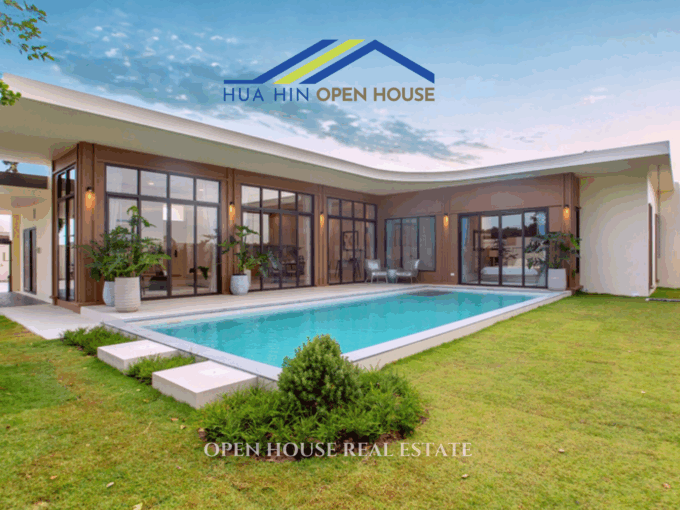 Fully furnished 3-bedroom tropical pool villa for sale in Hua Hin with a private pool, modern design, and high-end interiors.