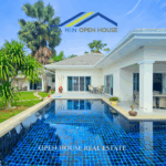 The vill features a generous plot of 700 sqm with a private swimming pool and guest house