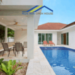 Outdoor pavilion with seating area and view of swimming pool in Hua Hin villa for sale